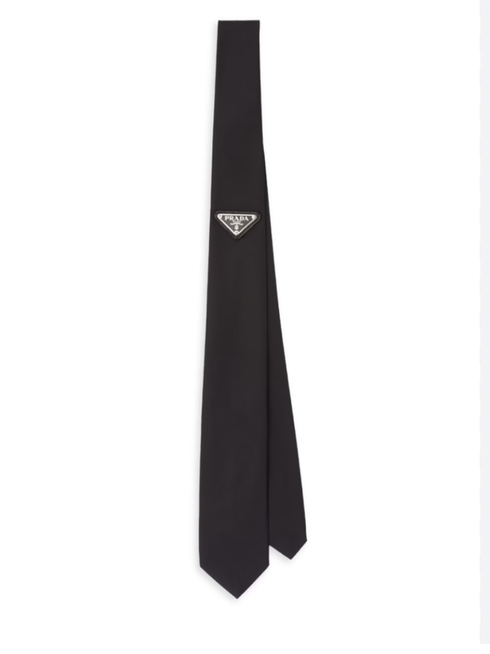 Prada Black Slim Tie with Silver Triangle Logo